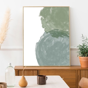 Grünes Aquarell Minimal Wand dekor, Grünes Pastell Wandposter, Digitaler Download Dekoratives Poster, Moderne Wandkunst, Boho Wandkunst,