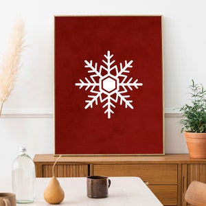 Christmas Snowflake Digital Print, Minimal Snowflake Print, Snowflake Printable, Christmas Red Poster, Printable Christmas Wall Art