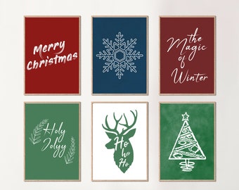 Christmas Wall Art Gallery, Printable Christmas Wall Art, Christmas wall decor, Set of 6 Christmas wall prints, Digital christmas wall art