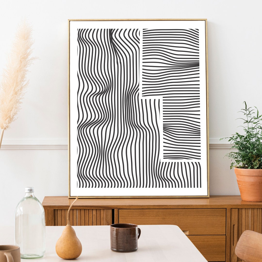 Geometric Wall Art Print, Black and White Wall Art, Minimalist Line ...