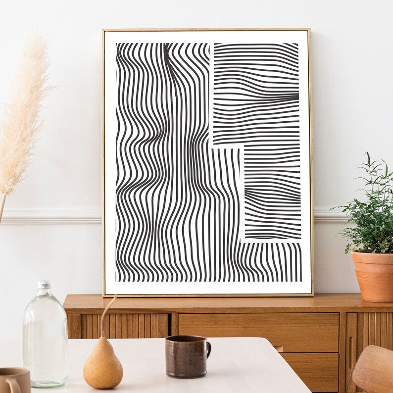 Geometric Wall Art Print, Black and White Wall Art, Minimalist Line ...