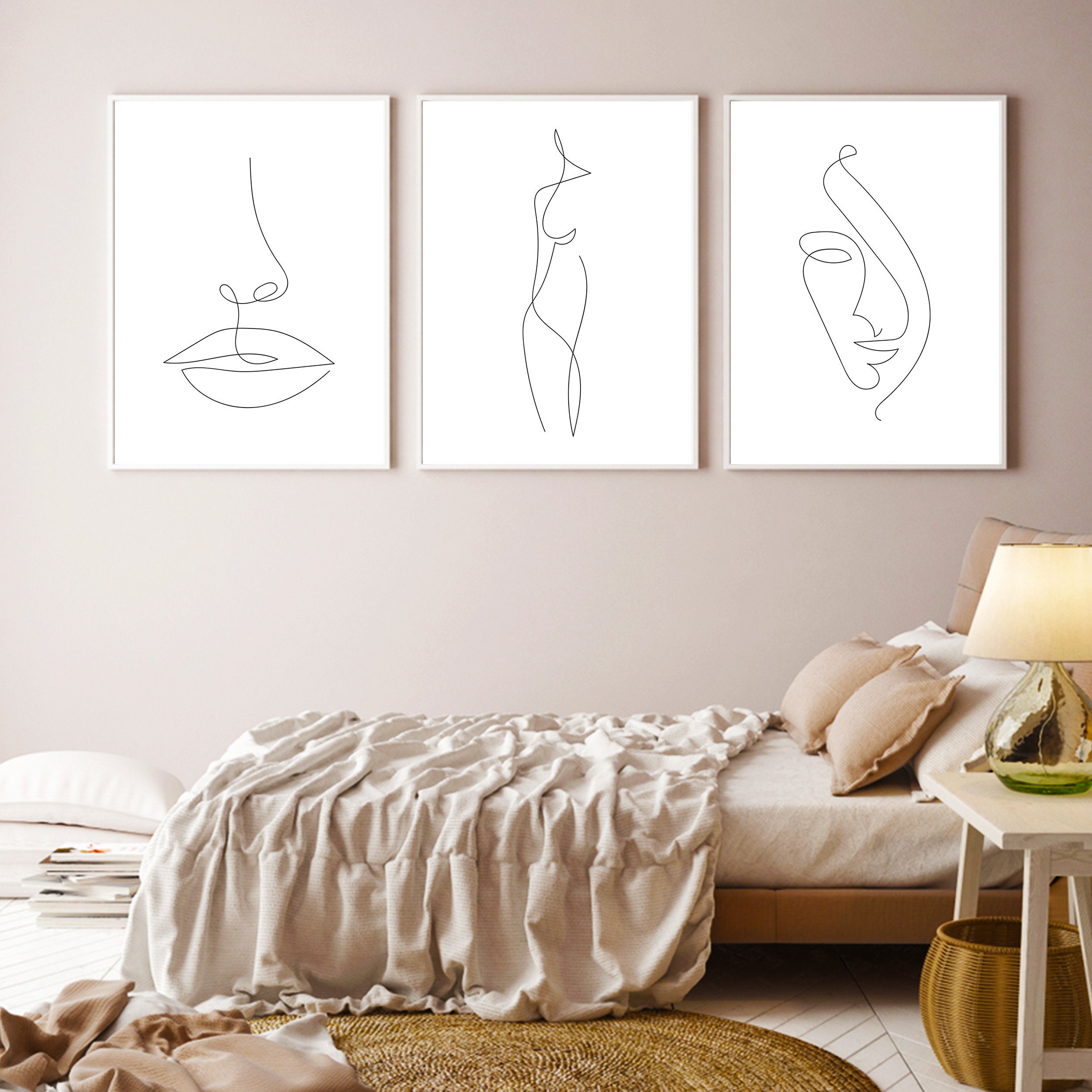 Set of 3 Woman Line Art, Female Face Line Wall Art, Line Drawing Print ...