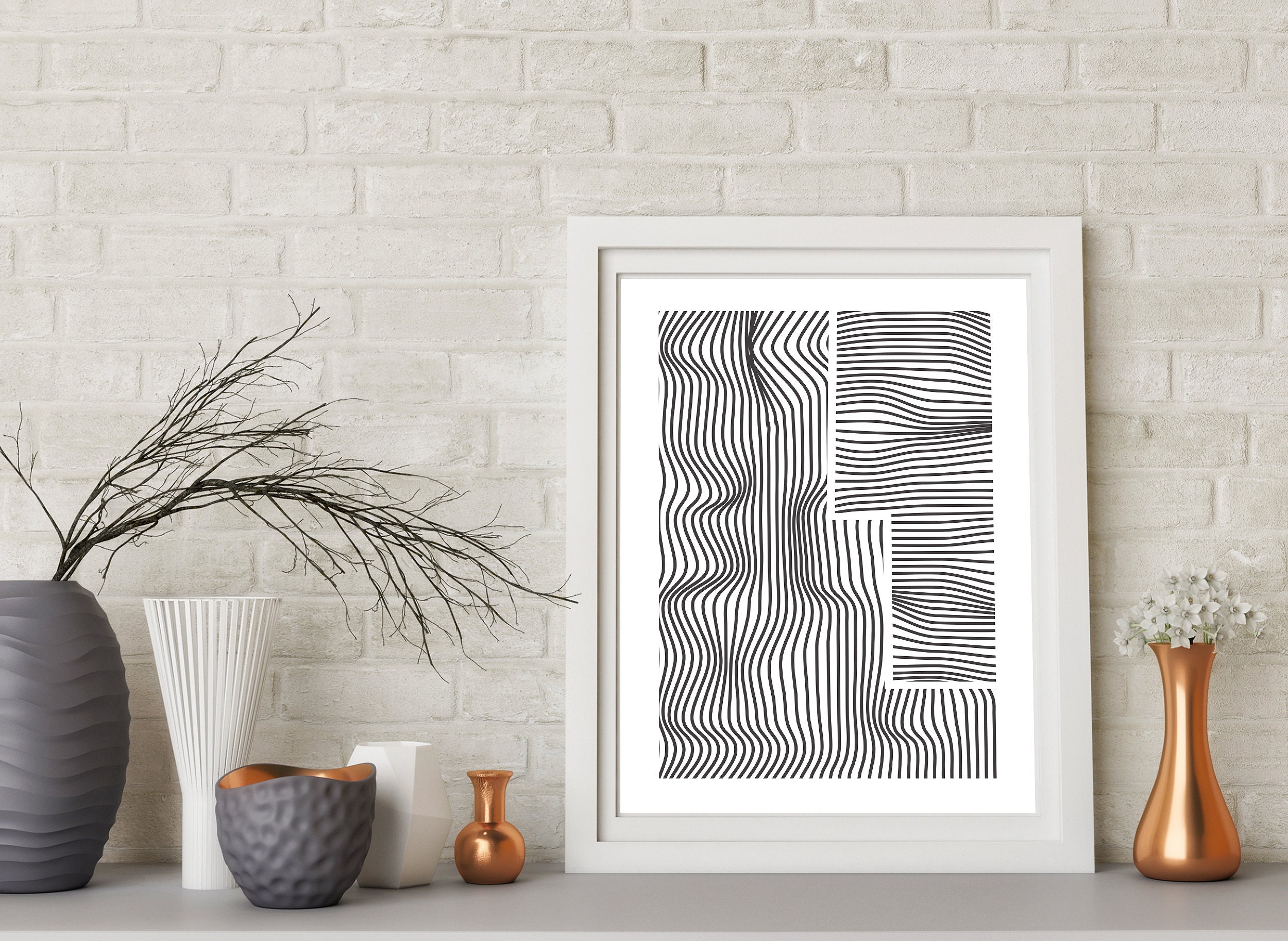 Geometric Wall Art Print, Black and White Wall Art, Minimalist Line ...