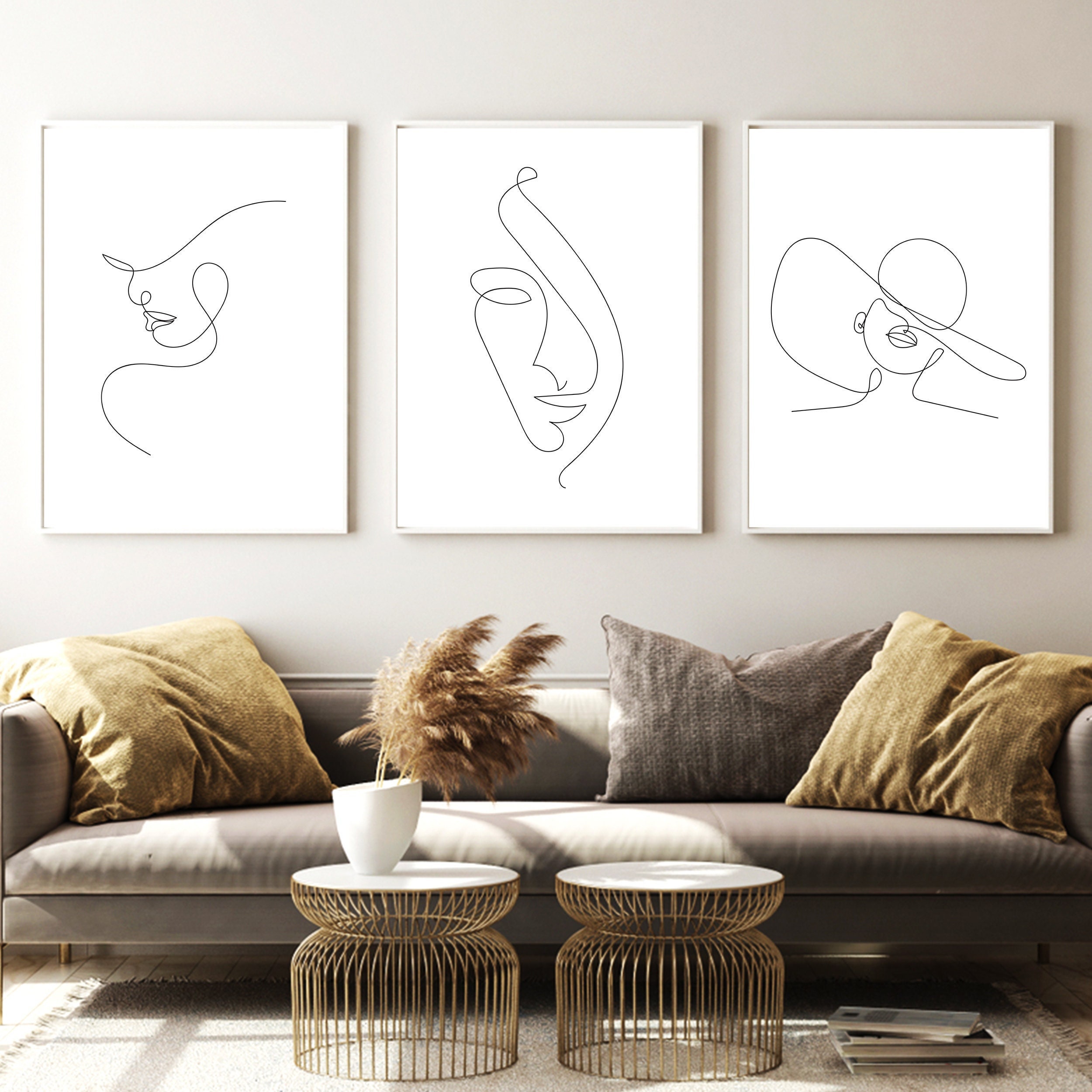 Woman Face Line Art, Set of 3 Female Line Drawing Wall Art, Female Face ...