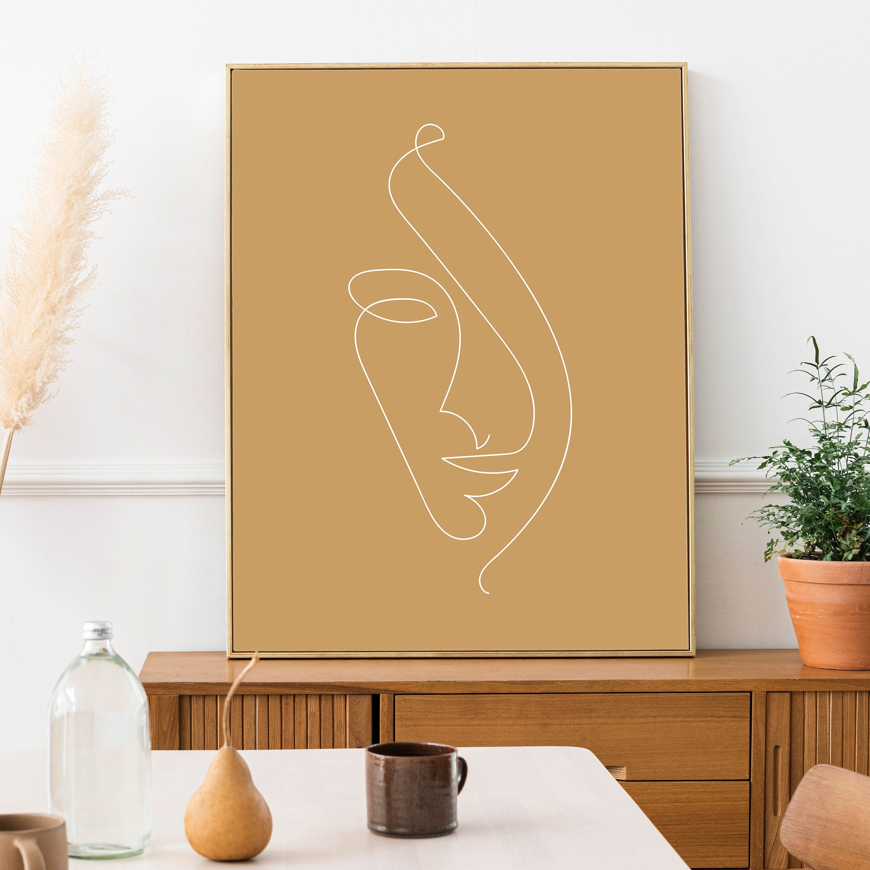 Brown Line Wall Art Set of 3, Printable Woman Line Wall Art, Woman Face ...