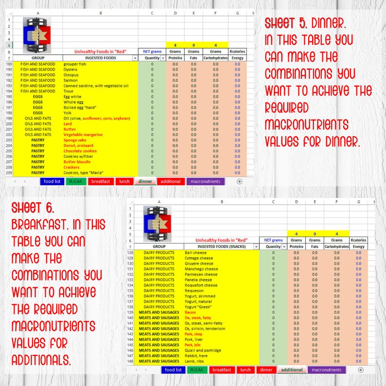 Curated visual reference: Visual Reference: Daily Macro Meal Planner Calculator Proteins Fats Carbs Tracker Nutritional