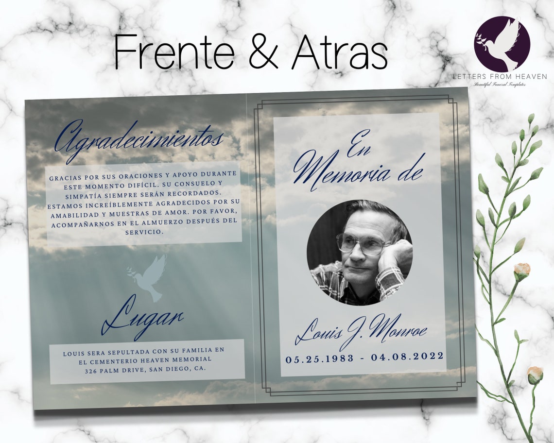 Spanish Funeral Program Template With Clouds and Sky Etsy Spanish Funeral Program Template With Clouds and Sky Etsy