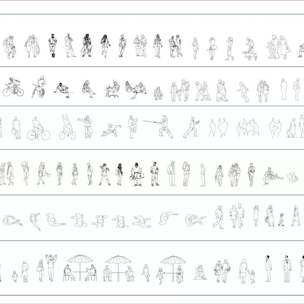 AutoCAD People Bundle 2D DWG People blocks templates for Interior Designers Architectures Metric- People Cad Blocks Plan & Elevation.