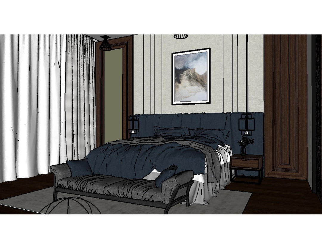 3D Model Sketchup Model bedroom Design Wall Panel Wall Design Wood