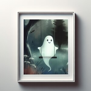 Cute Ghost painting, ghost art print, ghost print, spooky painting, vintage ghost art, ghost poster