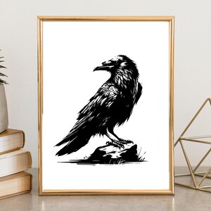Raven Wall Art - Dark Aesthetic Raven Art Print, Digital Download, Gothic Bird Decor, Crow Artwork, Printable Wildlife Poster
