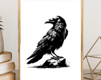 Gothic Raven Art Print – Dark Bird Wall Decor (Digital Download)