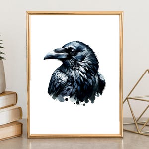 Raven Wall Art - Dark Aesthetic Raven Art Print, Digital Download, Gothic Bird Decor, Crow Artwork, Printable Wildlife Poster