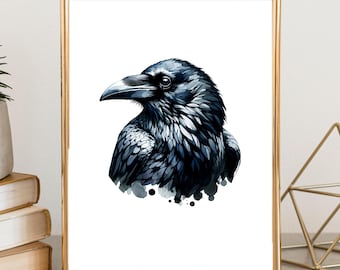 Dark Raven Art Print – Gothic Crow, Wildlife Poster (Digital Download)