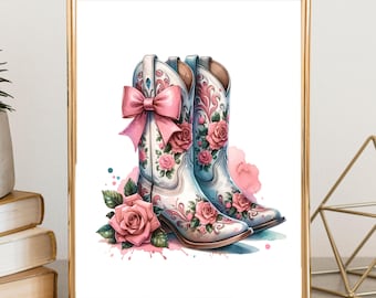 Floral Cowgirl Boots Print – Western Wall Art (Digital Download)