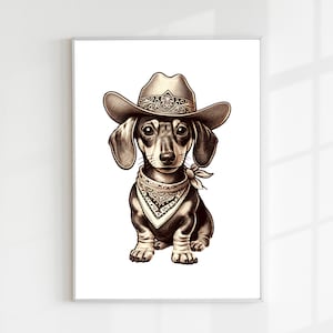 Funny Dog Wall Art, Cowboy Hat, Dog Art Print, Digital download, Kitchen Art Print, Funny Animal Print, Western Aesthetic