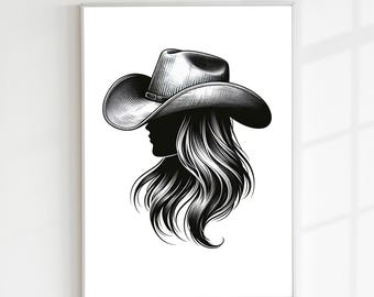 Cowgirl Art Print, Western Woman Portrait (Digital Download)