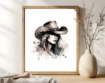 Cowgirl Art Print, Western Home Decor (Digital Download)