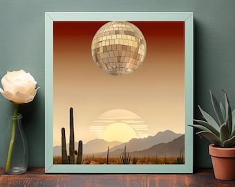 Disco Cactus Desert - A Surreal Landscape Blending Nature and Retro Vibes with a Whimsical Disco Ball