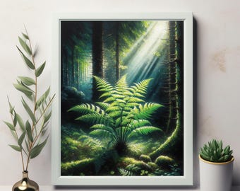 Forest Fern Print - Sunlight Woodland Scene (Digital Download)