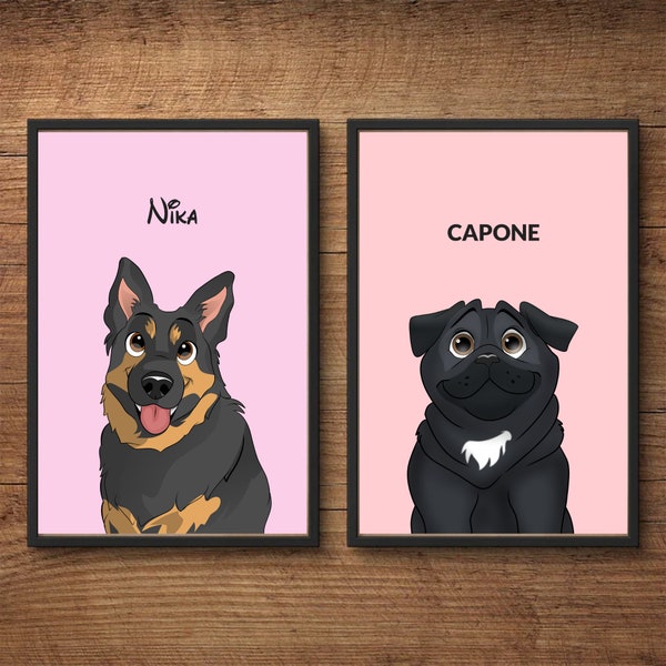 Portrait d’animal de compagnie de dessin animé, dessin animé de chien, photo de portrait de chien, dessin animé de chat, dessin d’animal de compagnie, dessin d’animal de compagnie, cadeau numérique de style Disney