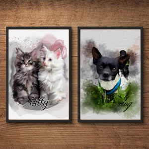 Tierportrait in Wasserfarben, Hunde Poster Hundeportrait Haustierportrait nach Foto Haustier Poster Geschenkidee Personalisiert Tierposter
