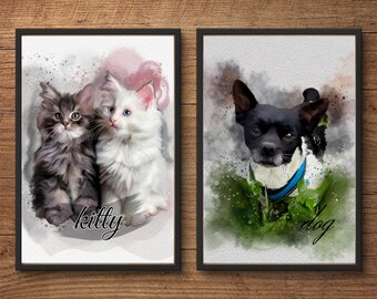 Animal portrait in watercolors, dog poster dog portrait pet portrait from photo pet poster gift idea personalized animal poster