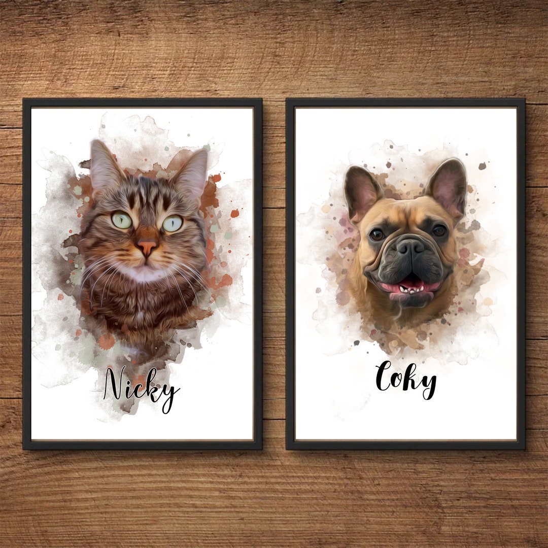 Custom Watercolor Pet Portrait Cat Portrait Dog Portrait Watercolor ...