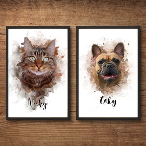 Custom Watercolor Pet Portrait Cat Portrait Dog Portrait Watercolor Designed Portrait Digital Pet Dog Cat Horses Rabbit