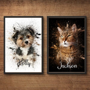 Haustier Portrait in Wasserfarben-Stil Hunde Poster Tierposter Hundeportrait Geschenkidee Haustier Poster Katzenportrait Poster Digital
