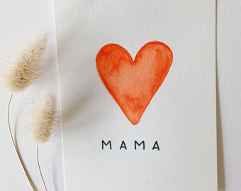 Karte "Mama", handgemalter Kunstdruck, Aquarell, Herz, Muttertag, Muttertagsgeschenk