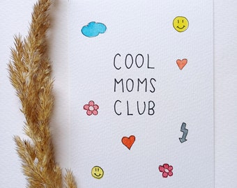 Karte "Cool Moms Club", handgemalter Kunstdruck, Aquarell, Herz, Muttertag, Muttertagsgeschenk