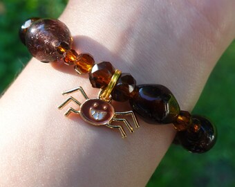 Pulseira de contas de aranha – aranha assustadora, contas marrons, presente para amante de aranha, presente de natal
