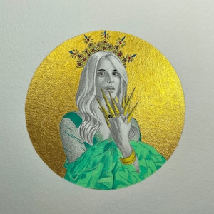 Custom portrait drawing from photo (Pen and Ink, Graphite Pencil, Gold Watercolor)