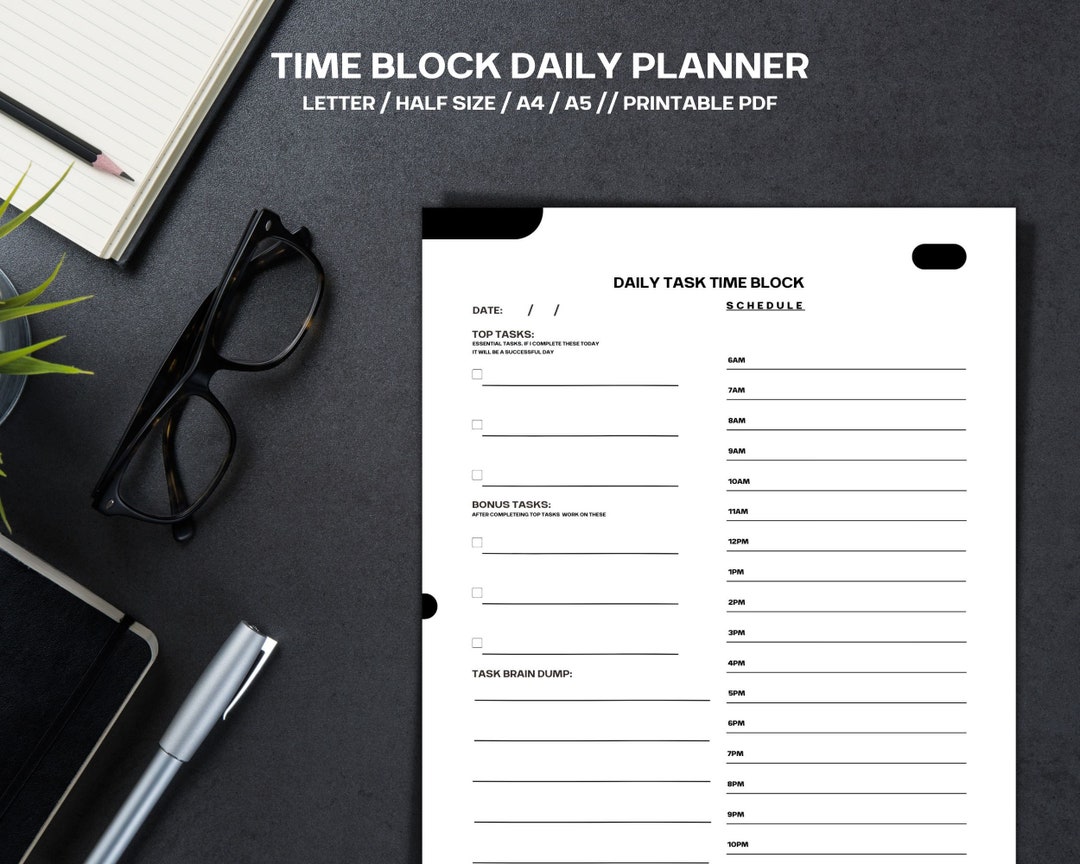 Daily Planner Printable Time Block Planner Digital Download - Etsy