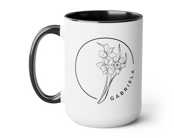 March Birth Month Flower Two-Tone Coffee Mugs, 15oz Buy Today!