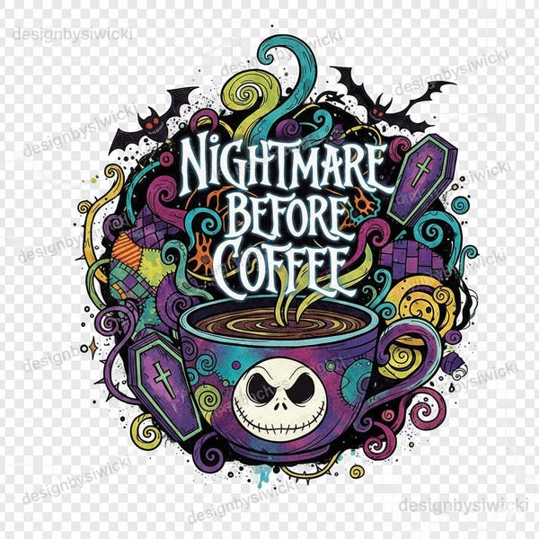 Nightmare Before Coffee PNG: Jack Skellington Halloween Design
