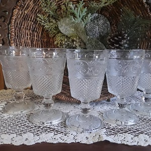Vintage Duncan Miller Water Goblets, Clear Sandwich Glass, Reproduction, Set of 5
