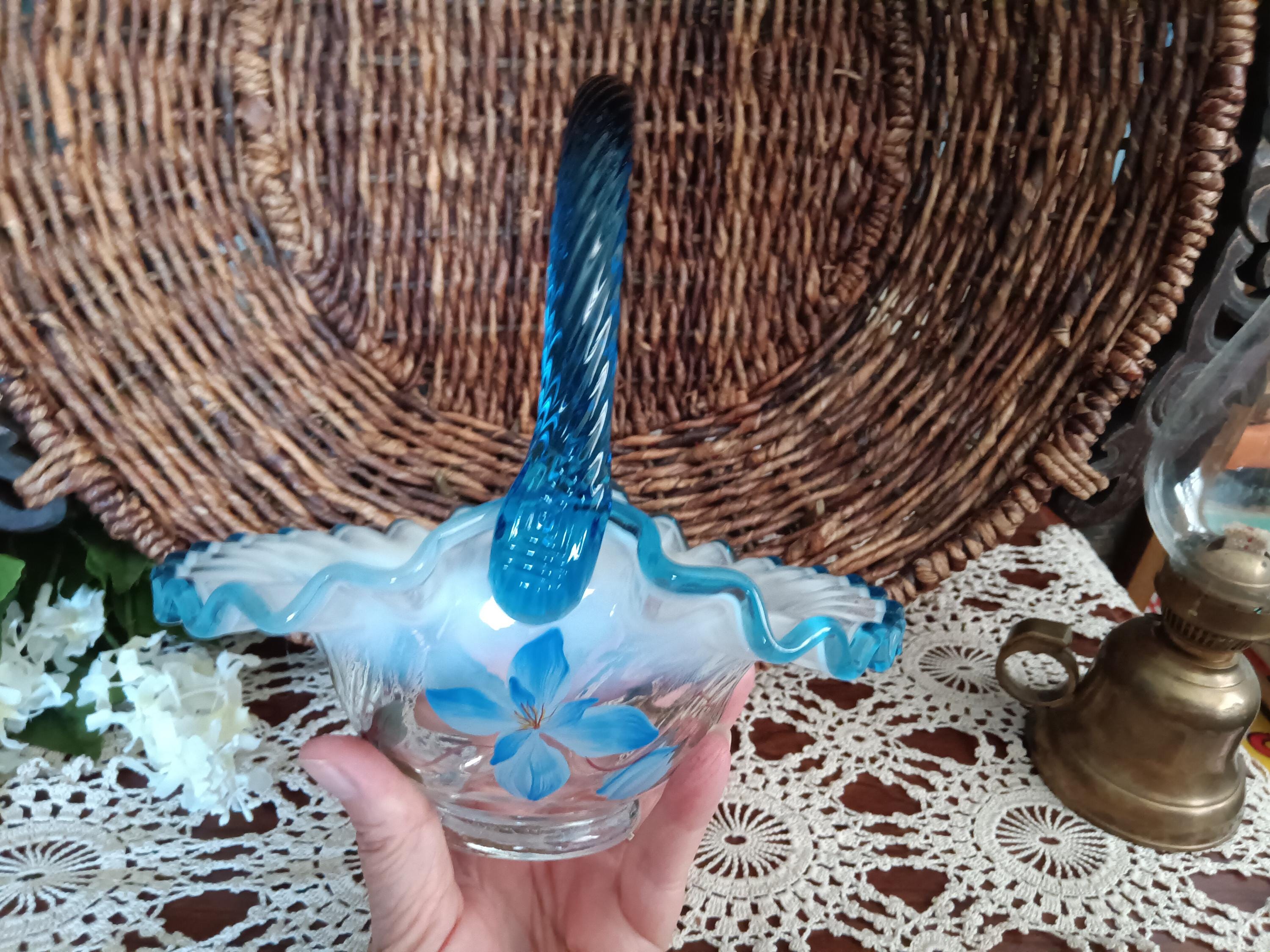 Fenton Blue Painted Basket - Etsy