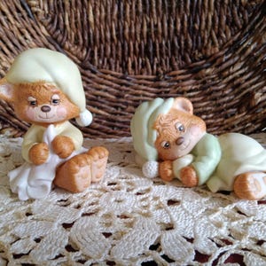 2 Teddy Beddy Bear Figurines, 1983 Morgan Inc., Enesco Imports