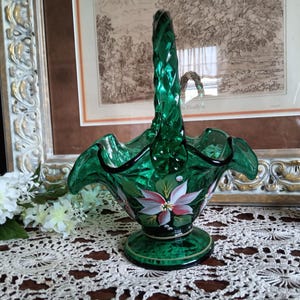Fenton Emerald Green Basket - Etsy