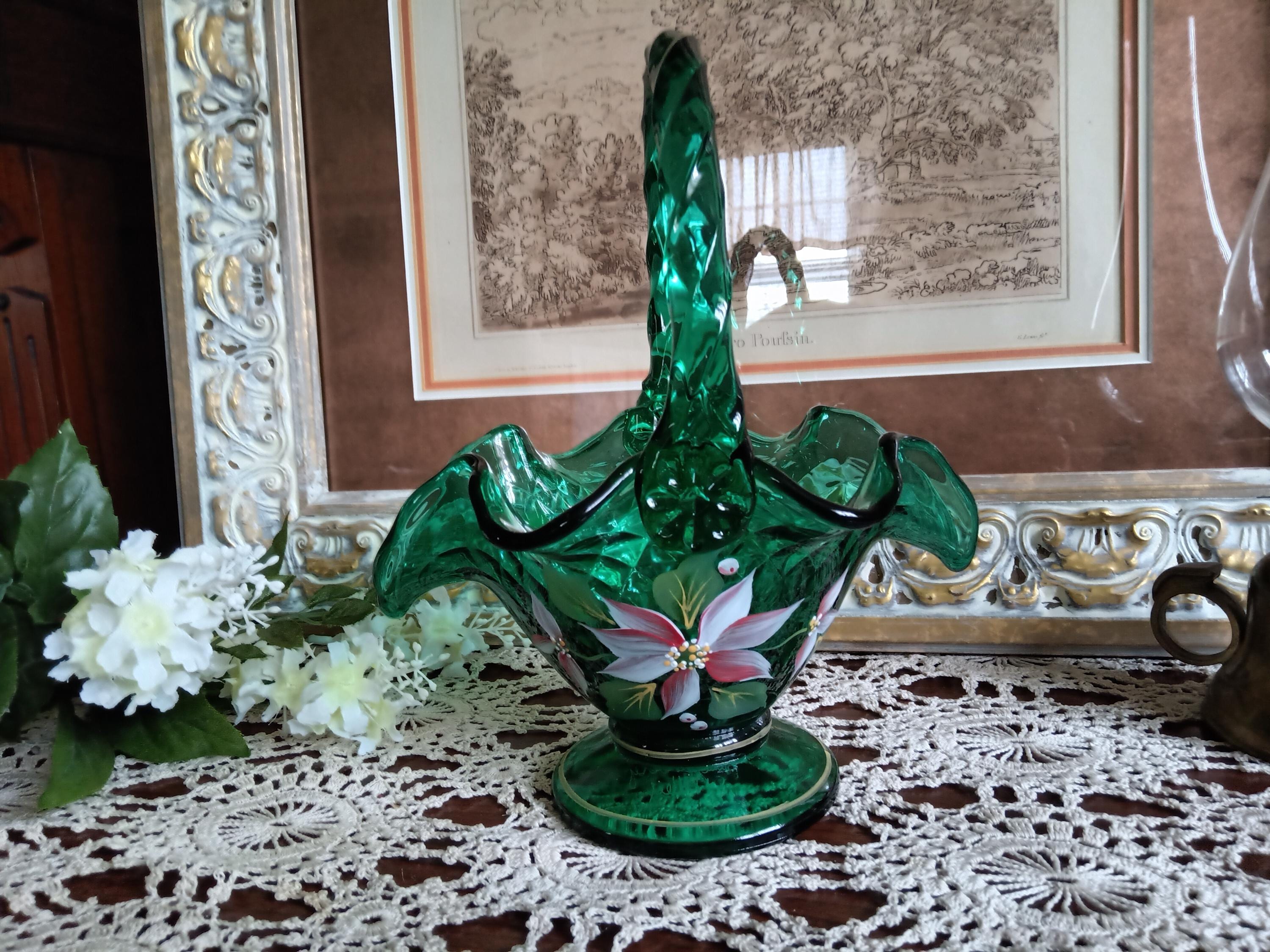 Fenton Emerald Green Basket - Etsy