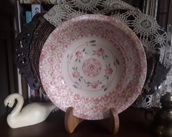 East Texas Pottery Pink Spongeware Deep Dish Pie Plate