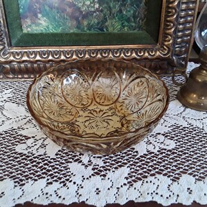 Vintage Anchor Hocking Amber Glass Bowl Star and Cameo Pattern Circa 1970s