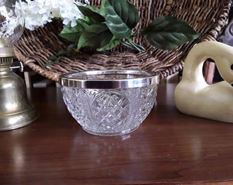 Small Silver Rimmed Glass Bowl Made In England