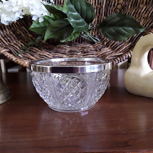 Small Silver Rimmed Glass Bowl Made In England