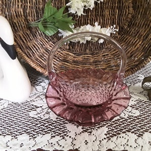 Fenton Purple Hobnail Ruffled Edge Glass Basket
