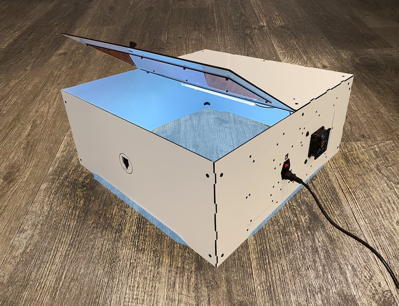 Easy access to laser engraver with exhaust fan and lights