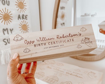 Personalised Baby Wooden Birth Certificate Keepsake Box - Personalised Memory Box - New Born Baby Teddy Memory Box