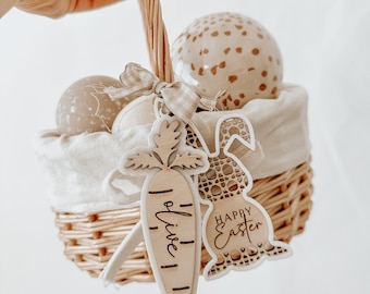 Personalised Easter Bunny Wicker Egg Basket with Easter Tags